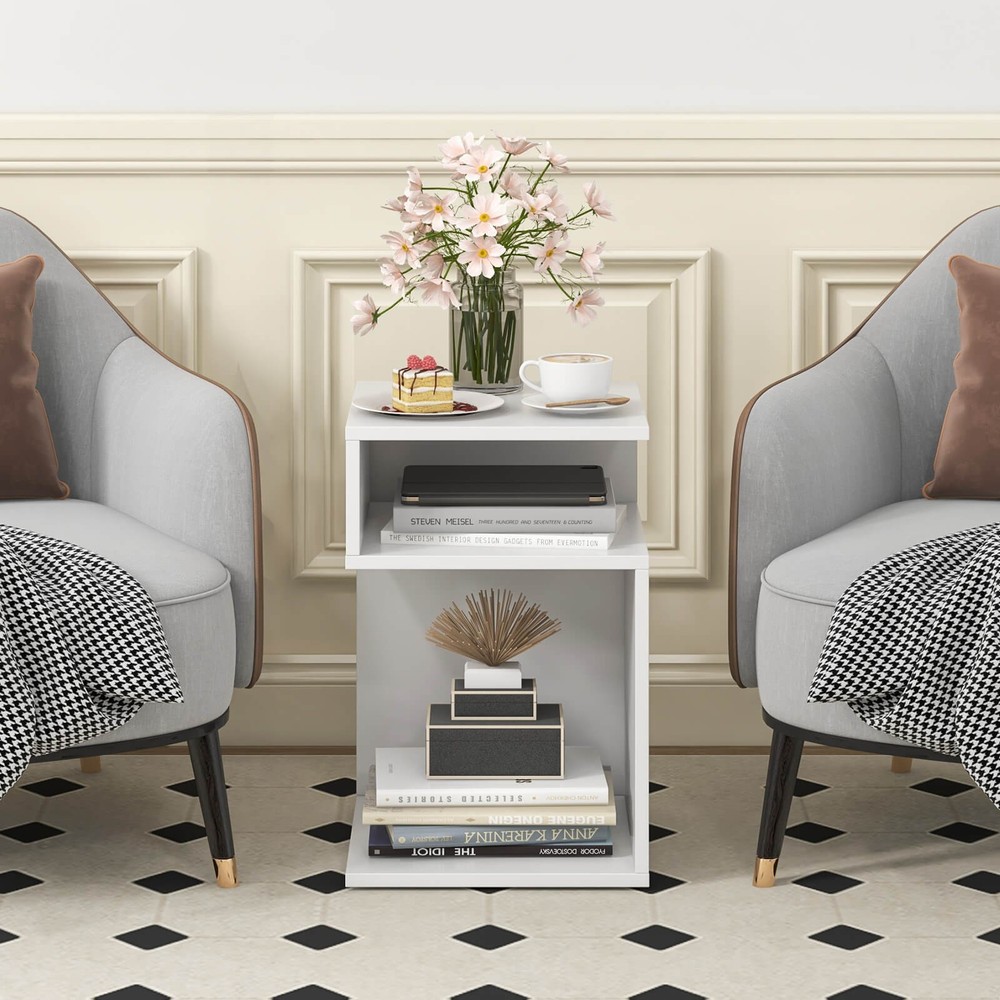 2PCS S-Shaped Side Table for Small Space Morden End Table w/S-Shaped Frame White