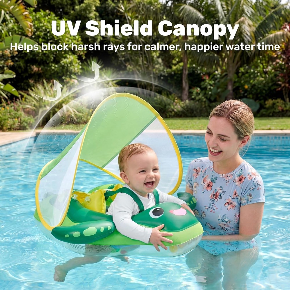Baby Float Ring with Removable Sun Canopy Infant Swim Float Pool Accessory
