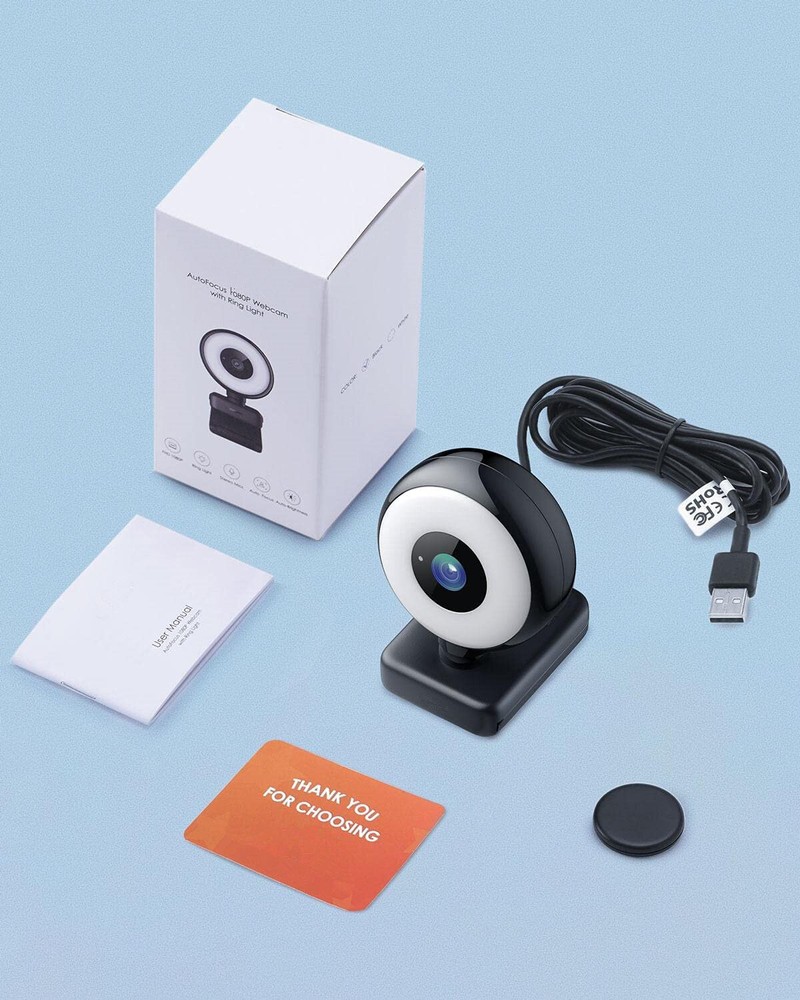1080P Webcam with Ring Light, Autofocus Streaming Webcam, Web Camera