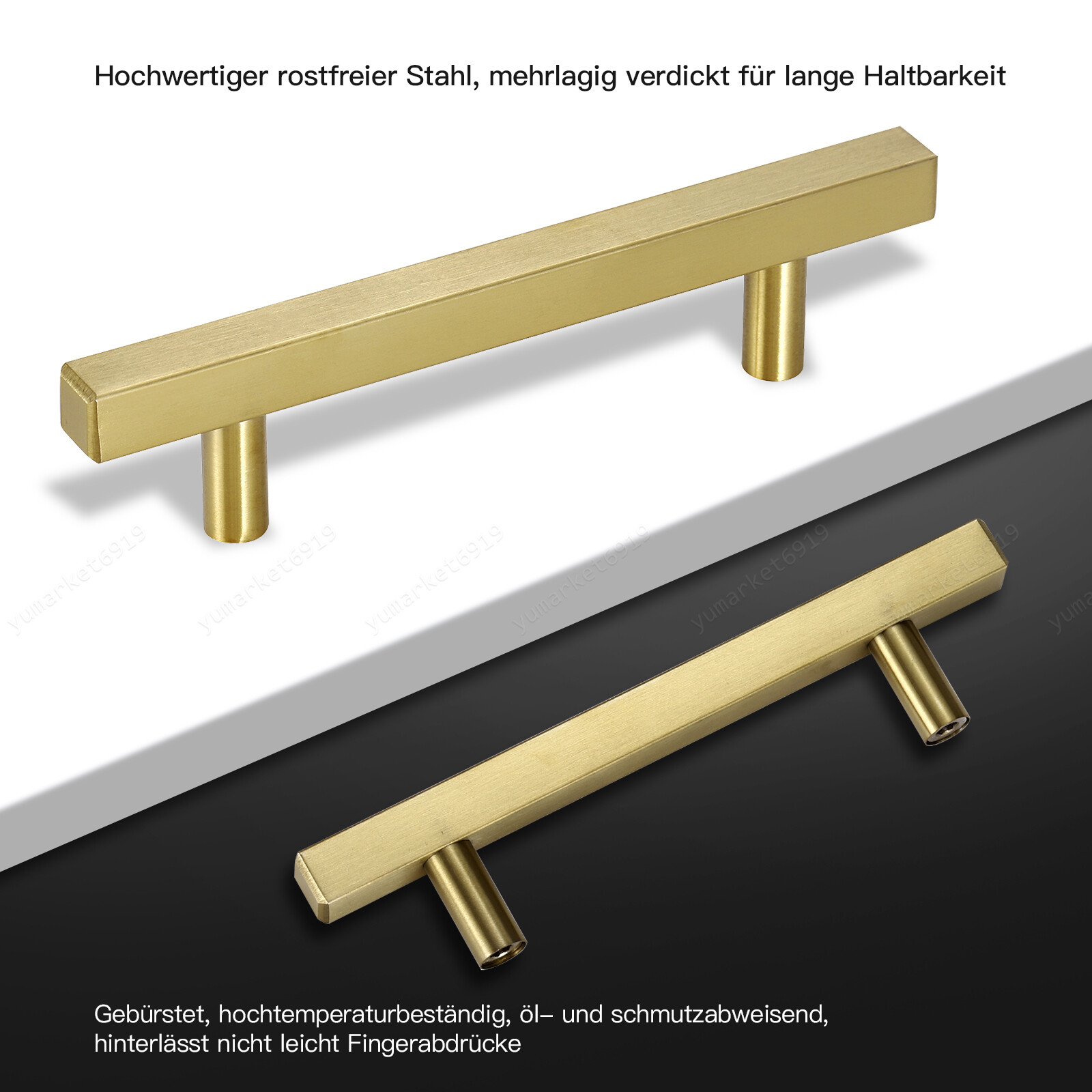 Stainless Steel Kitchen Square Cabinet Handles Brushed Gold T-Bar Drawer Pulls