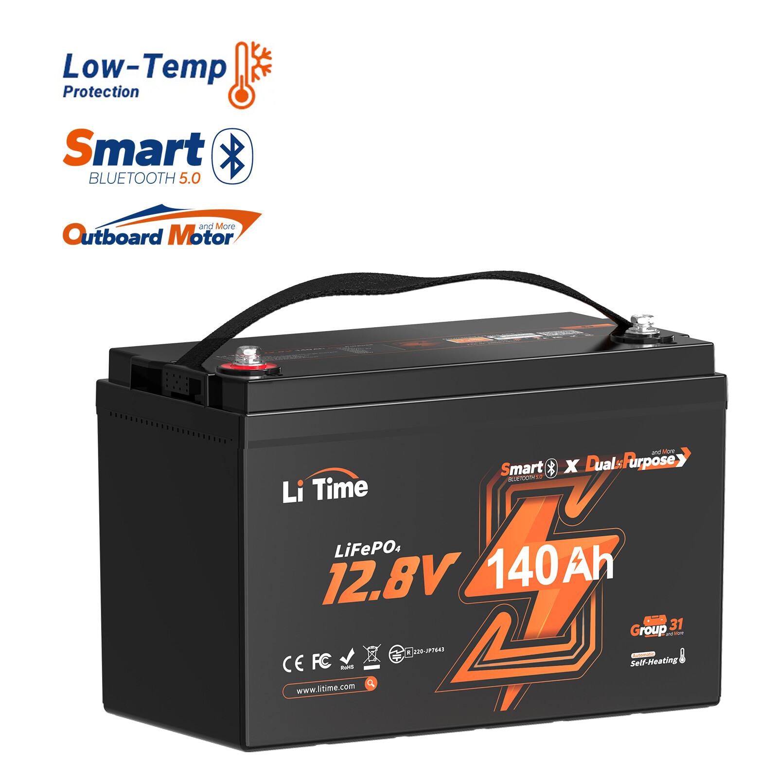 LiTime 12V 140Ah Dual Use Deep Cycle LiFePO4 Battery CCA 900 For Marine Solar
