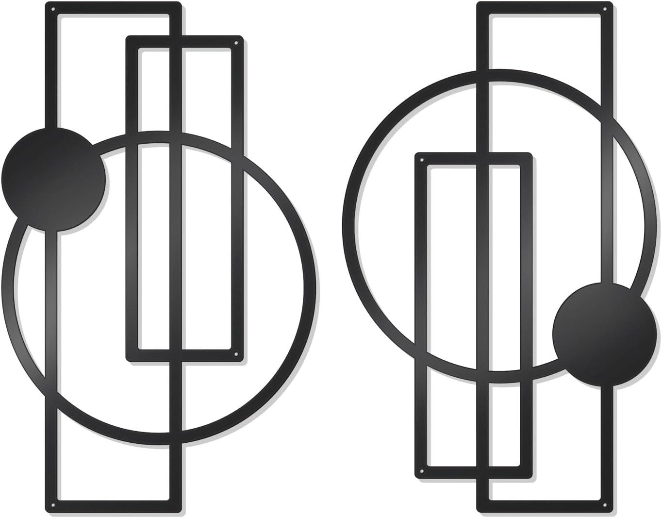 2 Pcs Metal Abstract Wall Art,Modern Geometric Decor (Black, Style 1)
