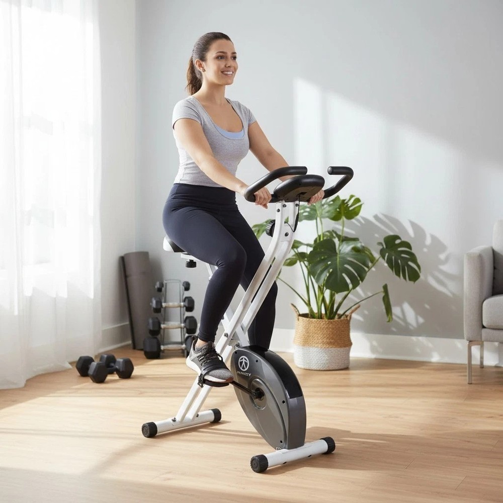Foldable Upright Exercise Bike with Adjustable Resistance for Home Workouts