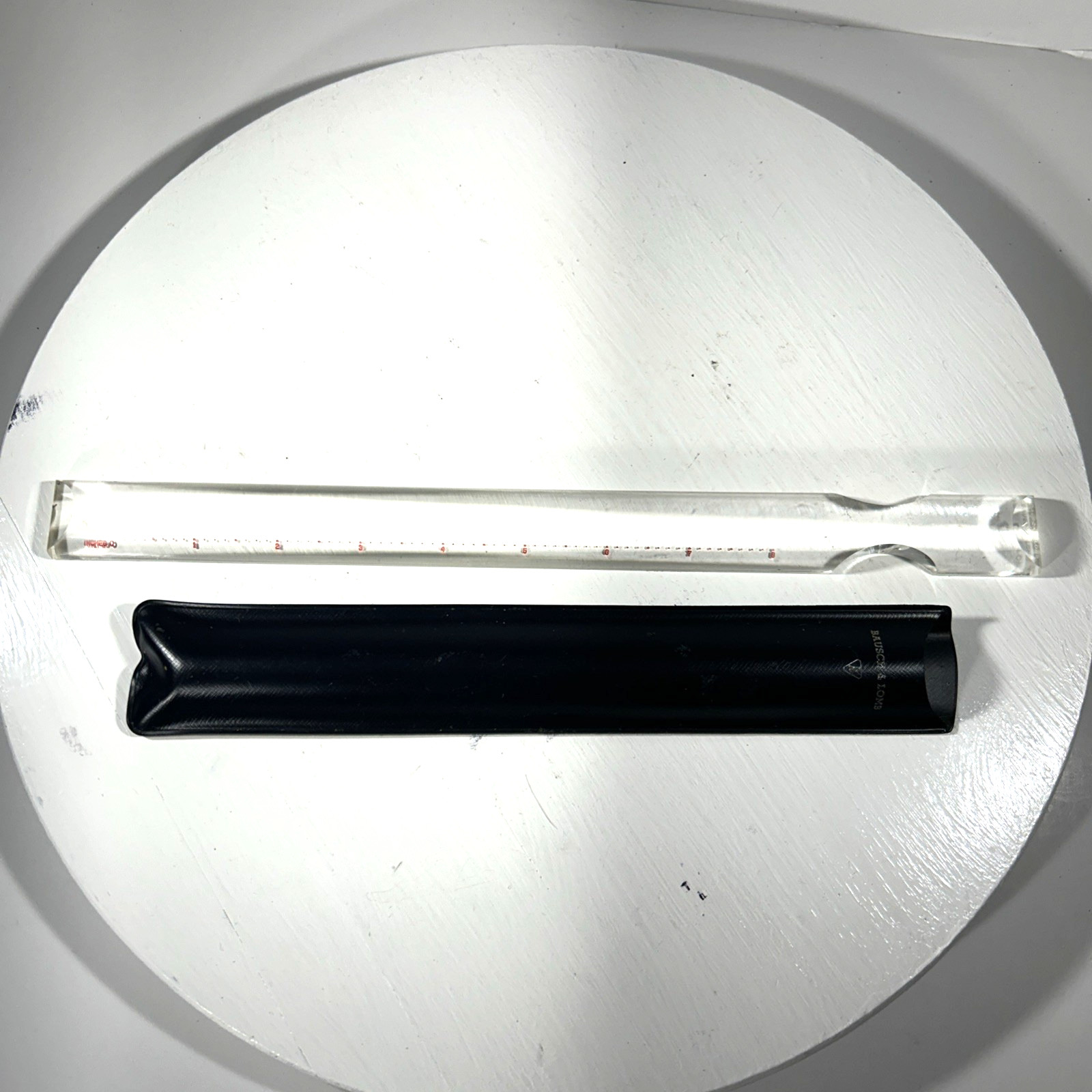Vintage Bausch & Lomb Acrylic Magnifying Magnifier Measuring Ruler with Case 12”