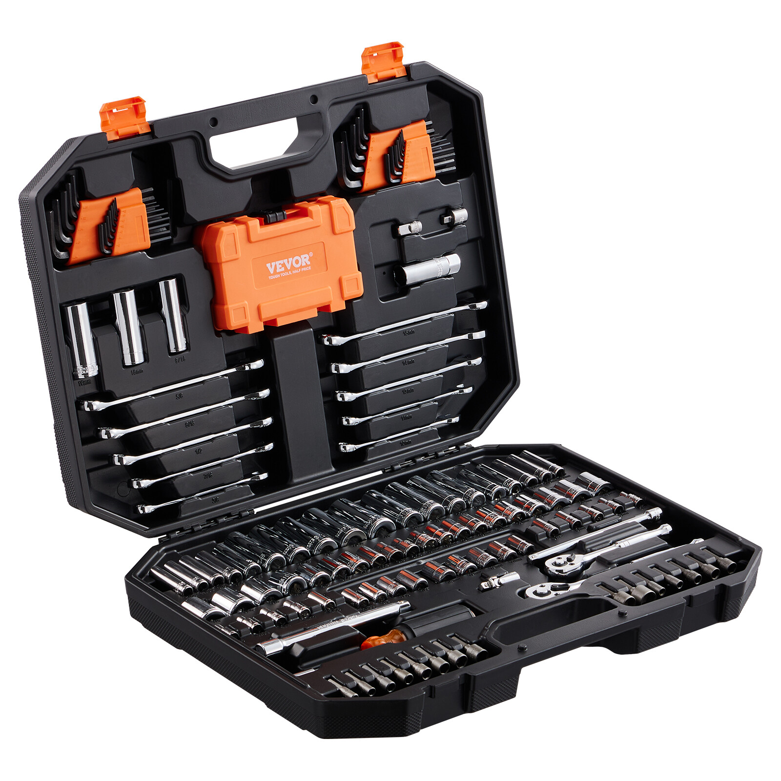 Mechanics Tool Set and Socket Set 1/4in 3/8in Drive 145 Pcs SAE and Metric