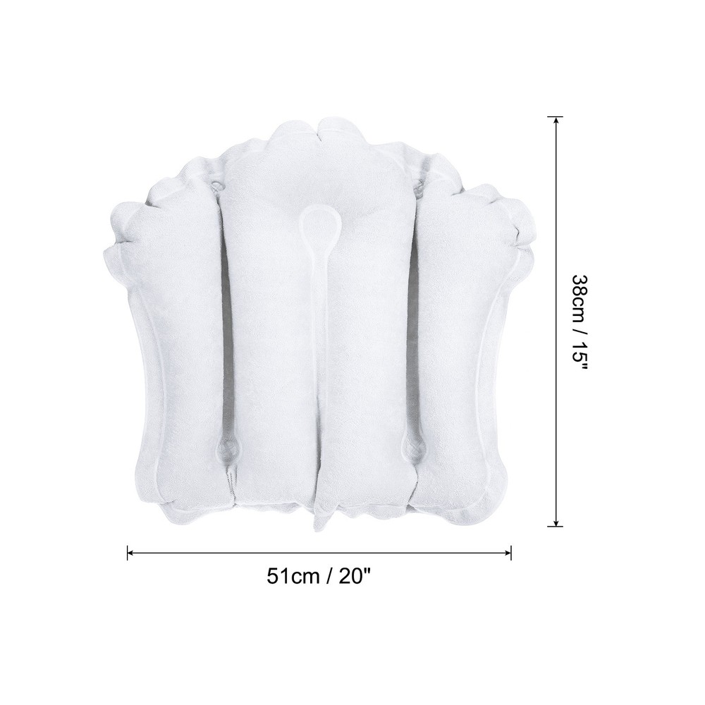Inflatable Bath Pillow with Suction Cups Terry Cloth Covered White