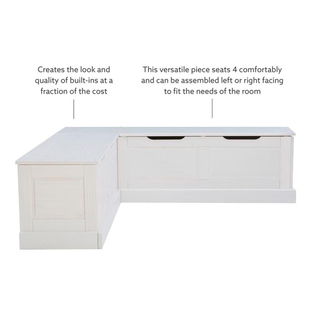 Linon Troyin Backless Corner Nook with Storage in Solid White Pine