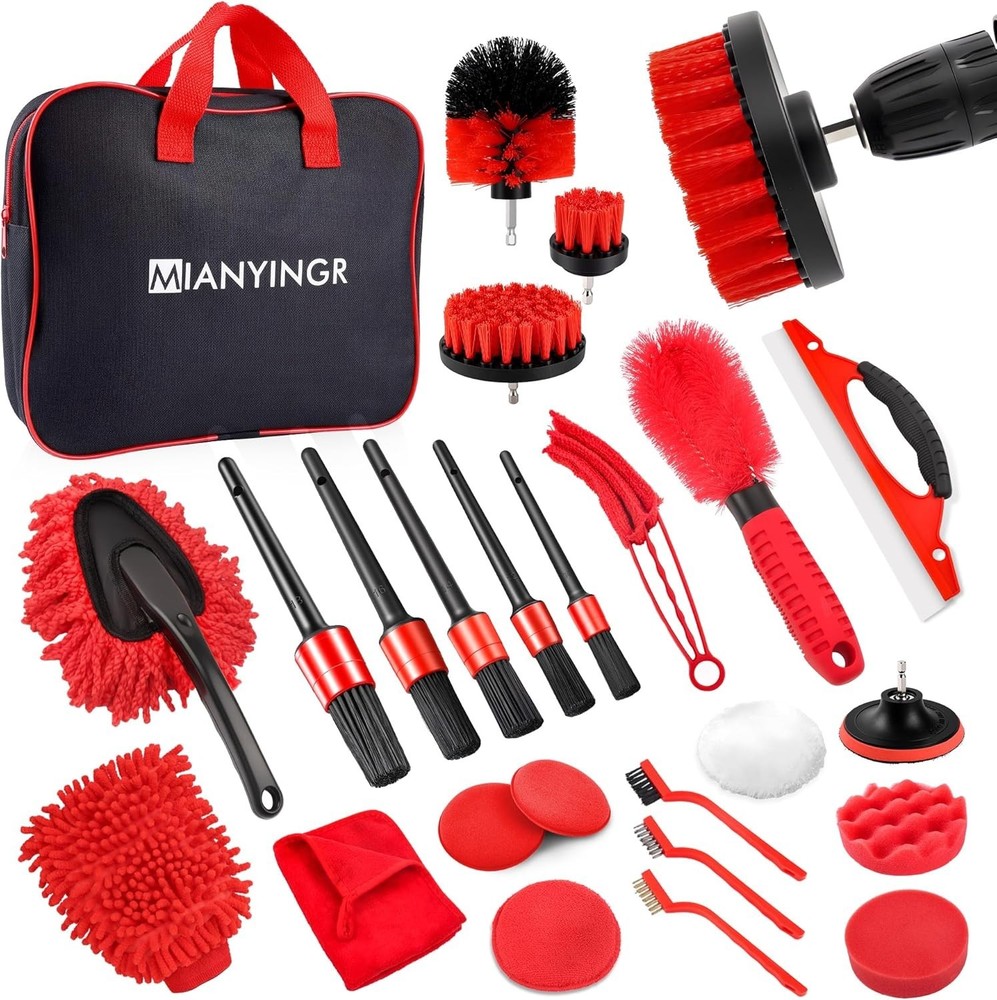 Complete 25Pcs Car Cleaning Kit: Professional Brushes, Pads & Tools Included