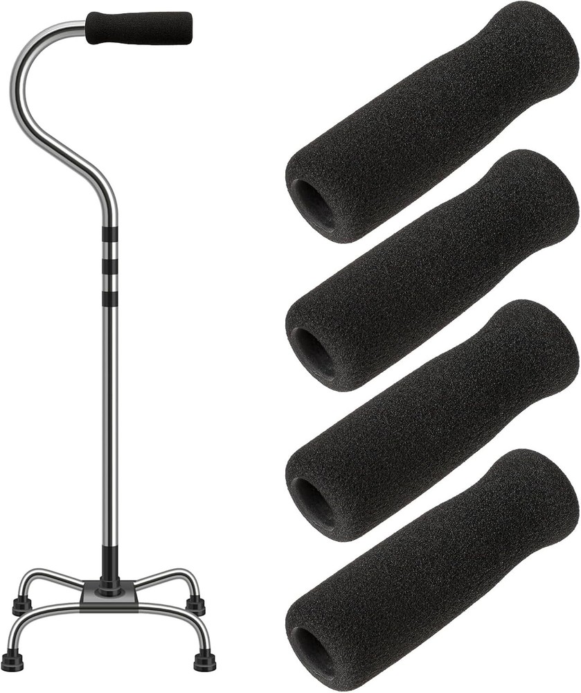 4 Pack Cane Grips - Black Foam Offset Handle Replacement for Seniors