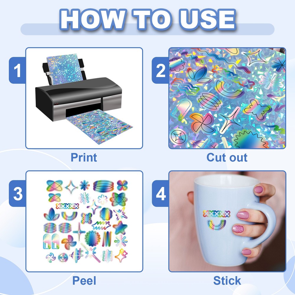12x8in Printable Holographic Sticker Paper 6 Sheets Micro Dot Pattern