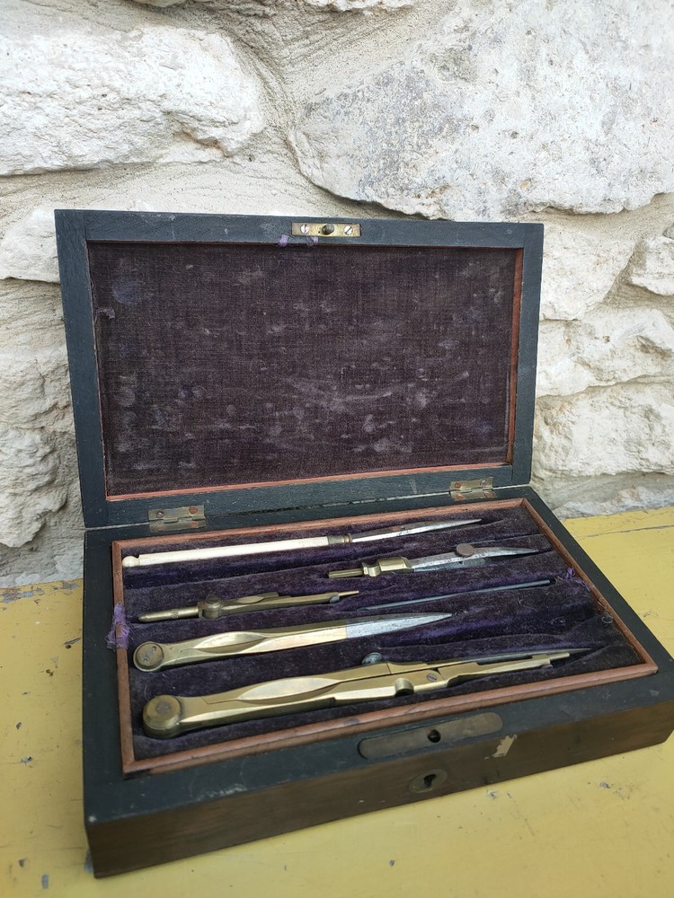 Vintage 1920s COMPASS TECHNICAL DRAWING GEOMETRY DRAUGHTSMAN BOXED SET Stanley