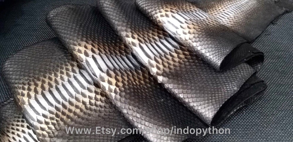 Genuine Python Leather, Exotic Snake Skin, Blac Leather,Black Skin, Real Leather