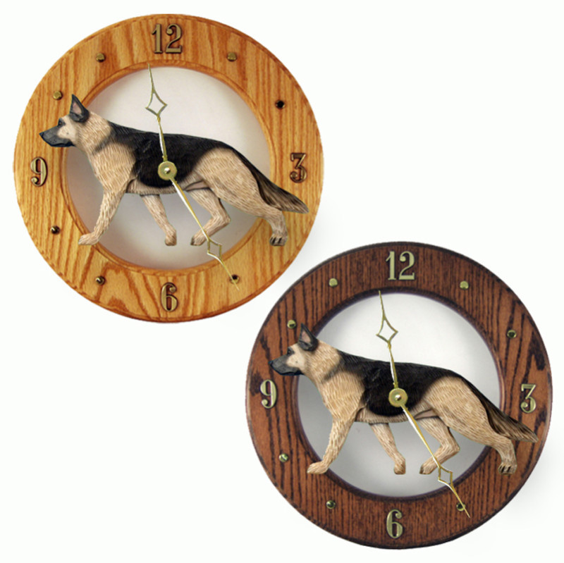 German Shepherd Wood Clock Tan/Blk
