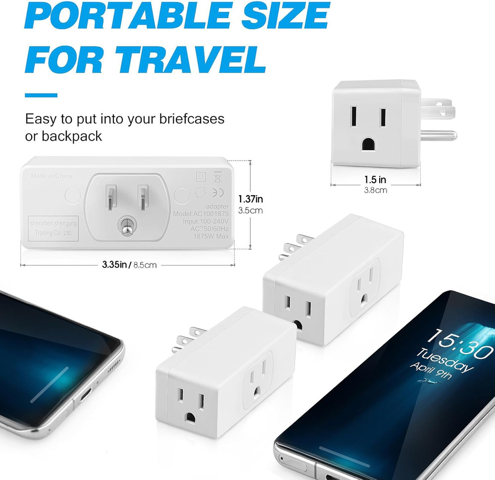 Multi Plug Wall Outlet 2pack, Multiple Outlet Splitter, 3-Plug Wall Adapter, Mul