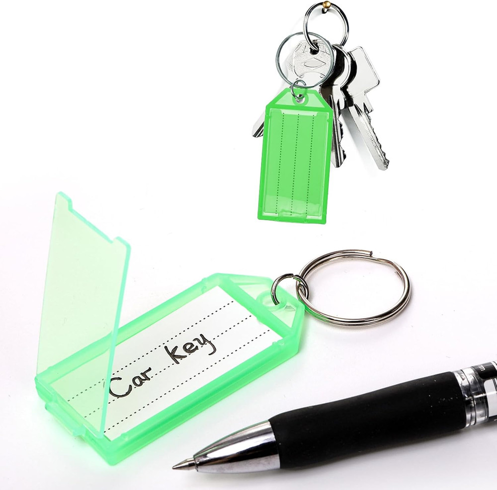 200 Pcs Plastic Key Tags, Key Label Window with Split Ring and Ruled Blank Label