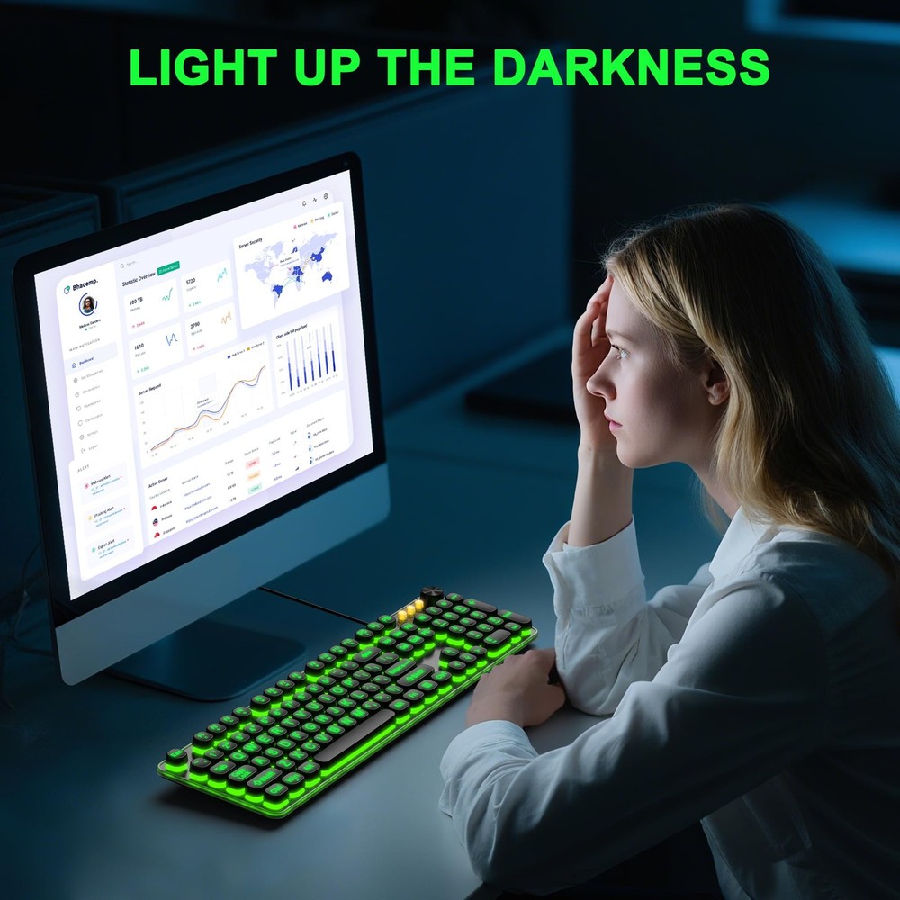 Large Print Backlit Keyboard with 7-Color Backlit, Wired USB Lighted Computer...