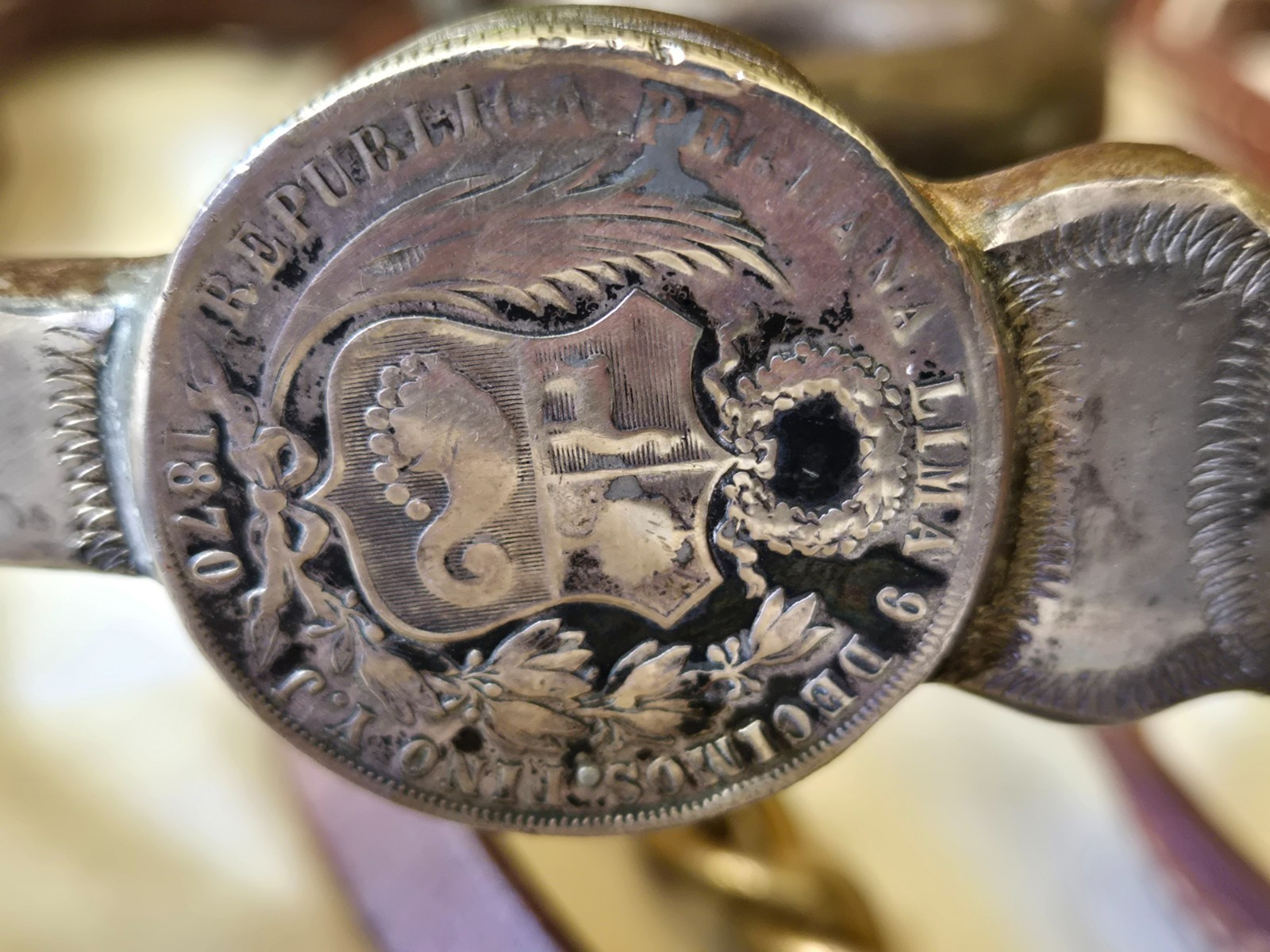 RARE Antique Handmade Working Horse Bit SILVER INLAYS/SILVER COINS