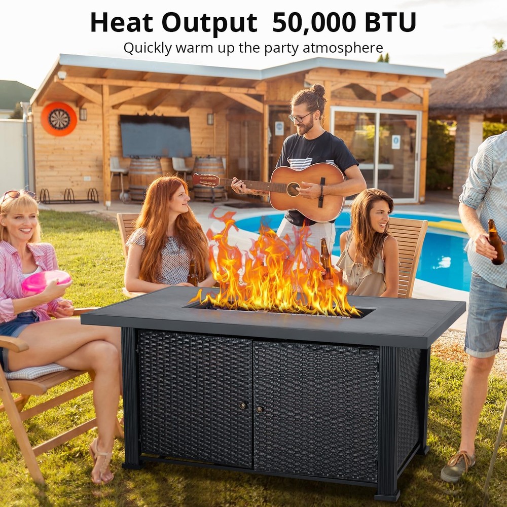 52'' Propane Fire Pit Table 50000BTU Outdoor Rectangular Propane Firepit Table