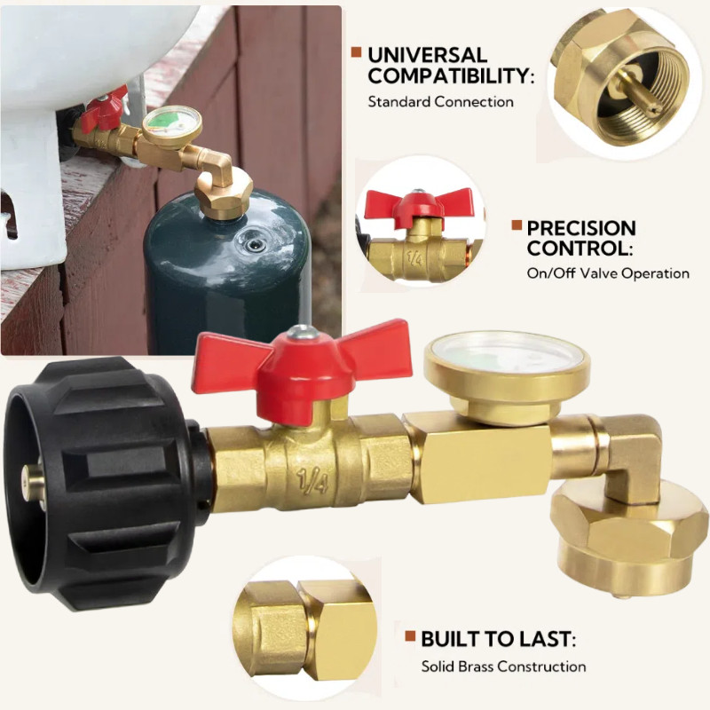 1Lb To 20Lb Tank Propane Refill Adapter With Gauge And ON-Off Control Valve US