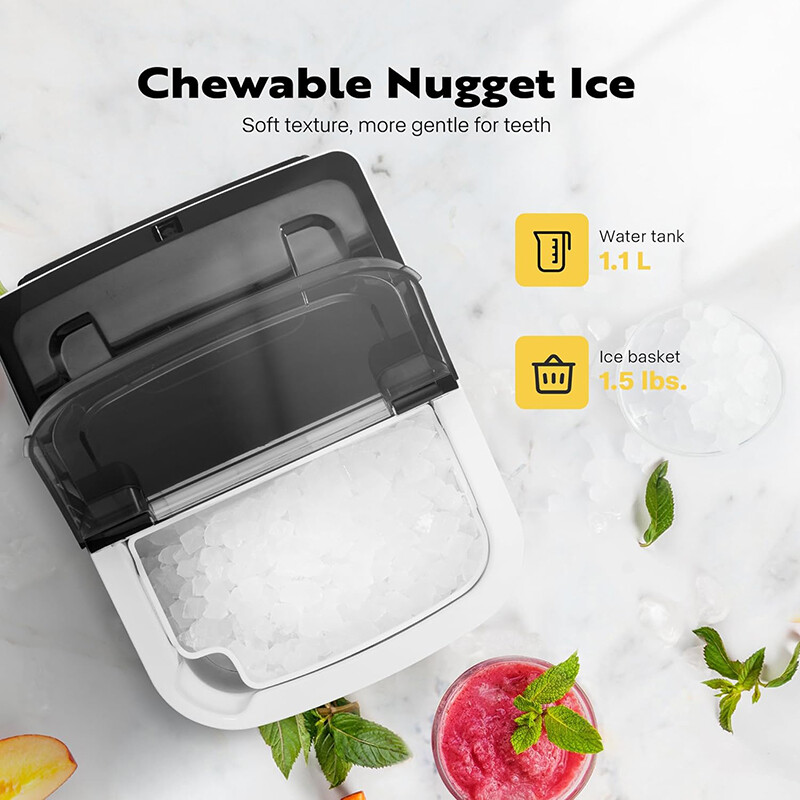 Nugget Ice Maker Countertop Chewable Ice Machine Automatic Self-Cleaning 33LBS