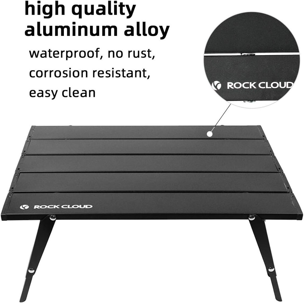 ROCK CLOUD Ultralight Folding Beach Table Adjust Height Aluminum Small, Black