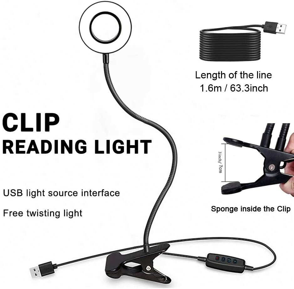 LED Clip On Desk Lamp Flexible Arm USB Dimmable Study Reading Table Light NEW