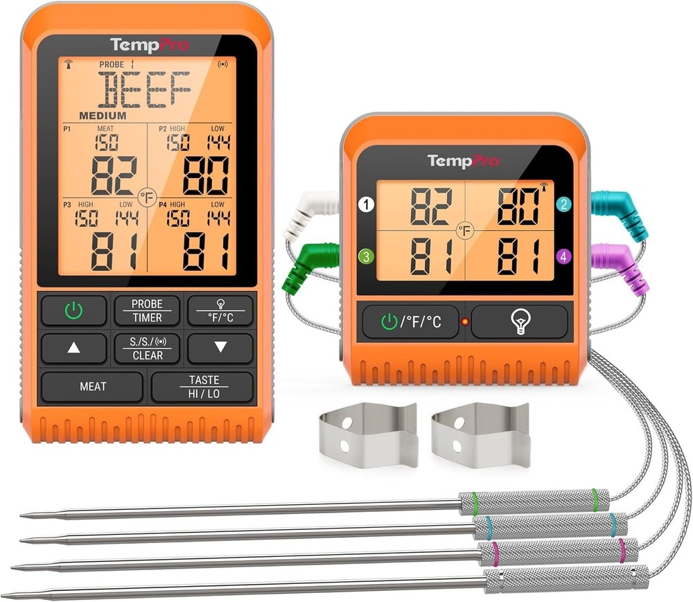 4 Probe Wireless Meat Thermometer – 1000ft LCD Display for Ultimate BBQ Control