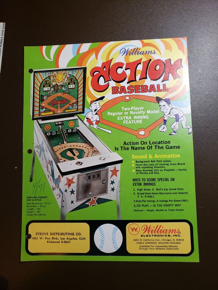 Williams ACTION BASEBALL Pitch and Bat Arcade Flyer