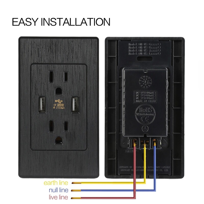 5 Pack Dual USB Wall Outlet Charger Electrical Surge Protector Socket Receptacle