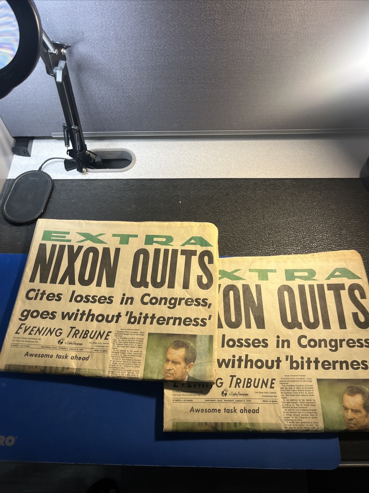 Lot of (2) President Richard Nixon Resignation Newspaper Evening Tribune SD