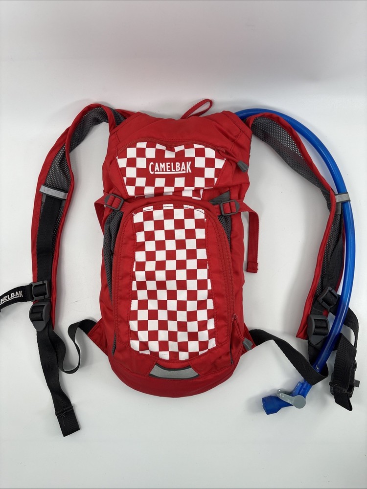 CamelBak Red Check Mini M.U.L.E. Kids' Hydration w/ Bladder Hiking Backpack