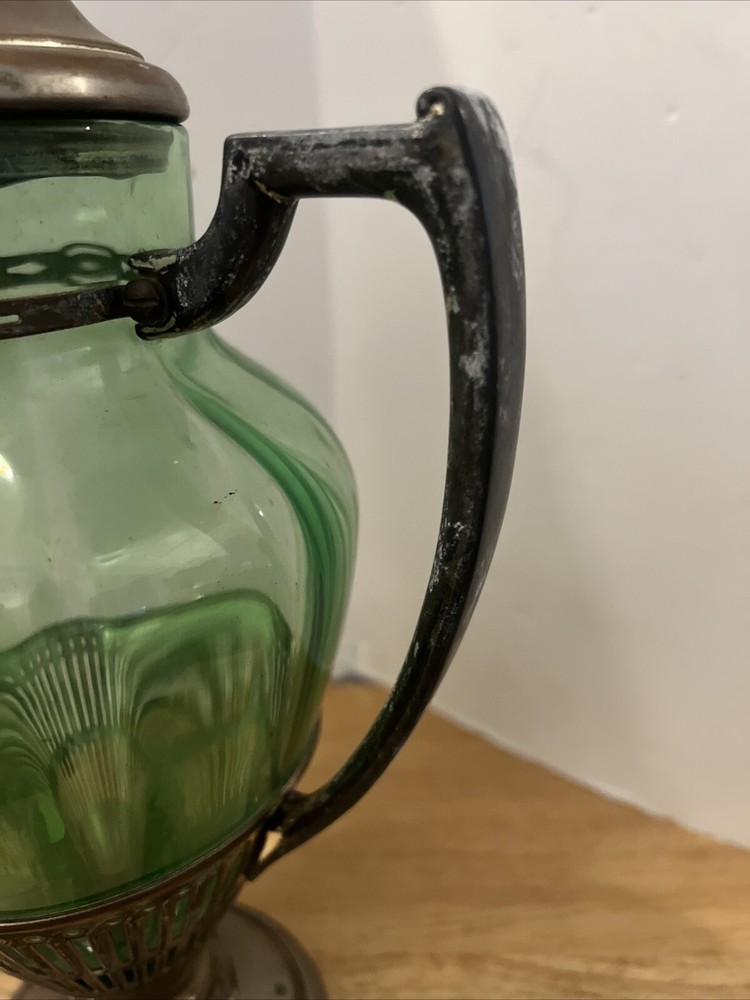 Cresent silver triple plate silver & Green glass pitcher.