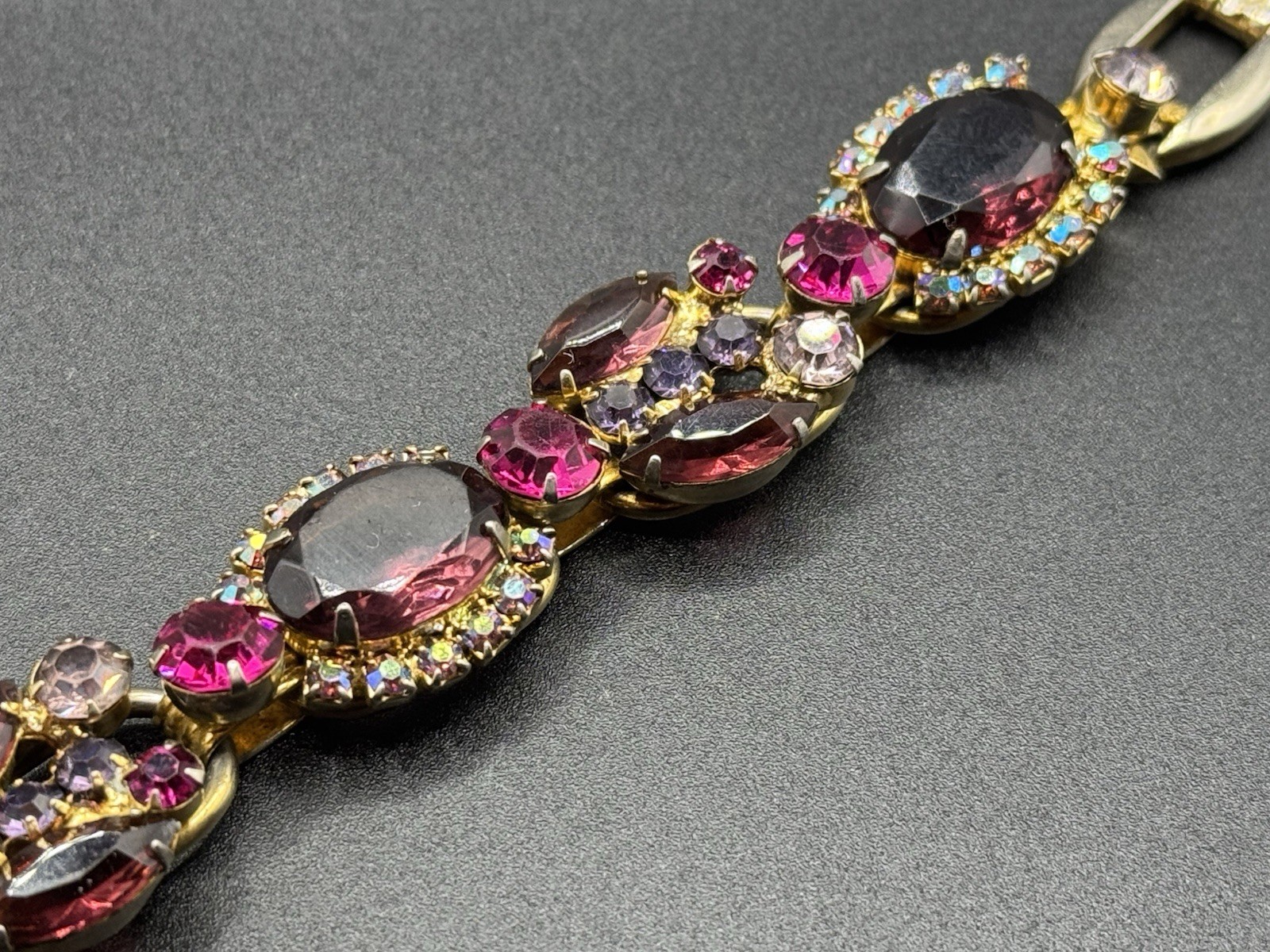 Vtg Juliana Delizza Elster 5-Link Bracelet +Brooch Lavender Mauve Hot Pink As-is