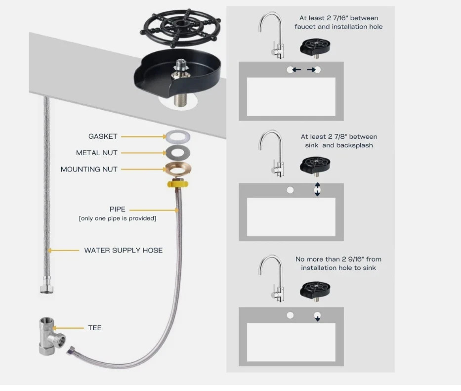 Automatic Glass Rinser for Kitchen Sink - 360° Quick Clean