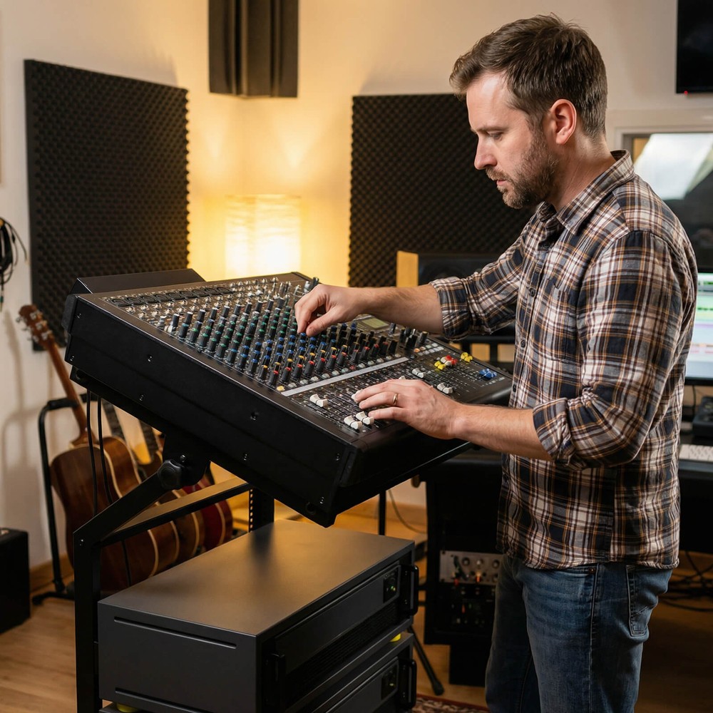 9U 2 Layer Professional Audio Rack Mount w/Adjustable Crossbars Lockable Wheels