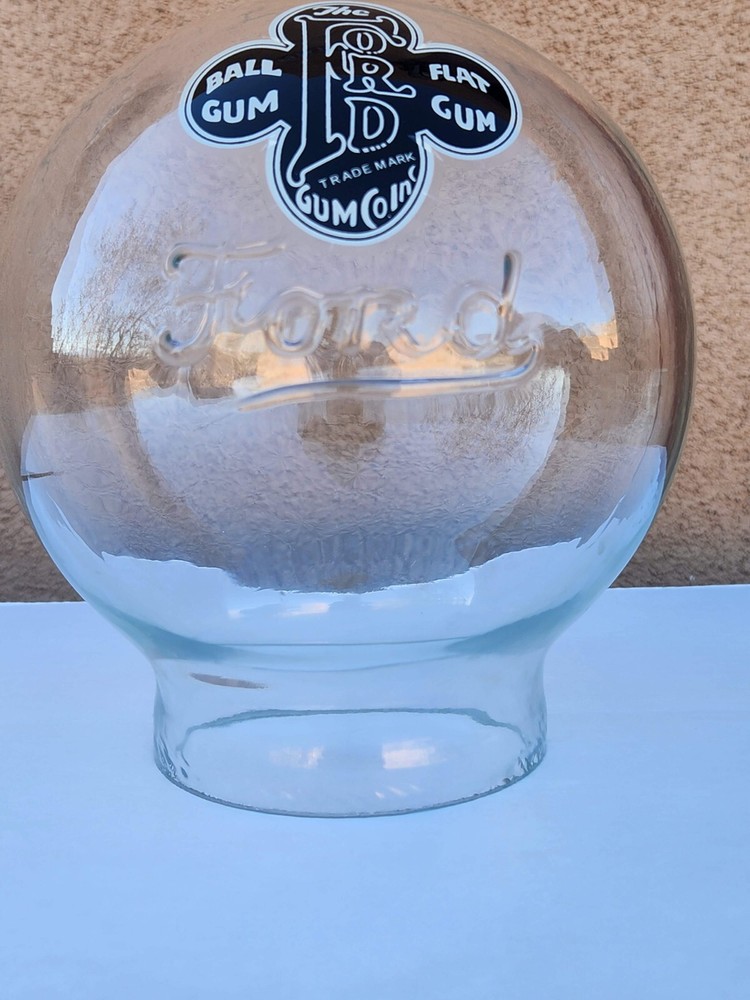 FORD "SCRIPT" EMBOSSED HAND BLOWN GUMBALL GLOBE, WITH DECAL