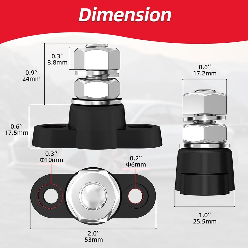 Joinfworld Power Distribution Block 12V Single 3/8" Stud, M10