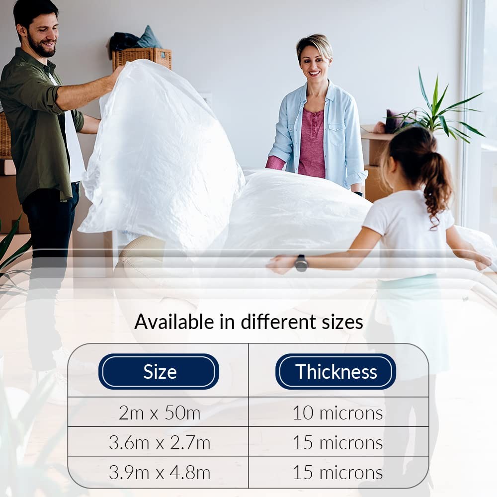 3 Pack Extra Large Plastic Dust Sheets for Decorating - 3.6m x 2.75m (12ft x ...