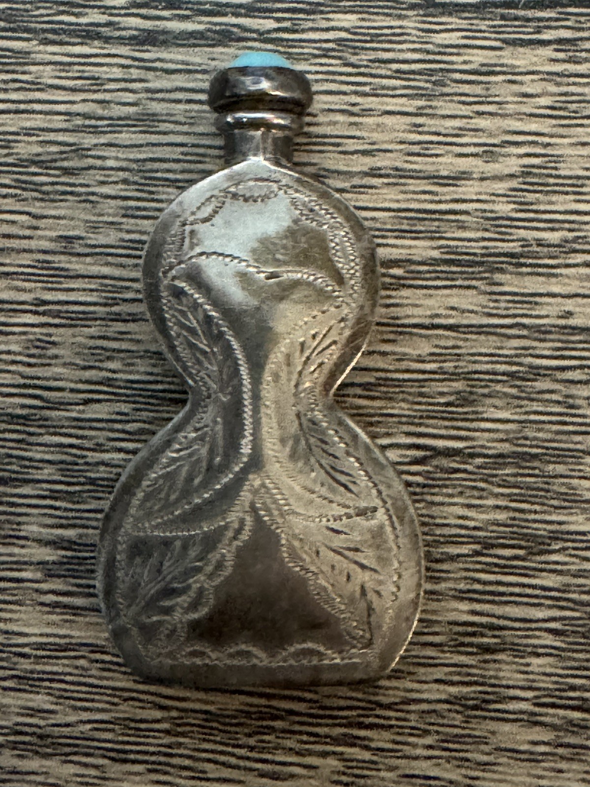 Vintage Mexican Sterling Silver Perfume Bottle Snuff Turquoise Top 1.5”