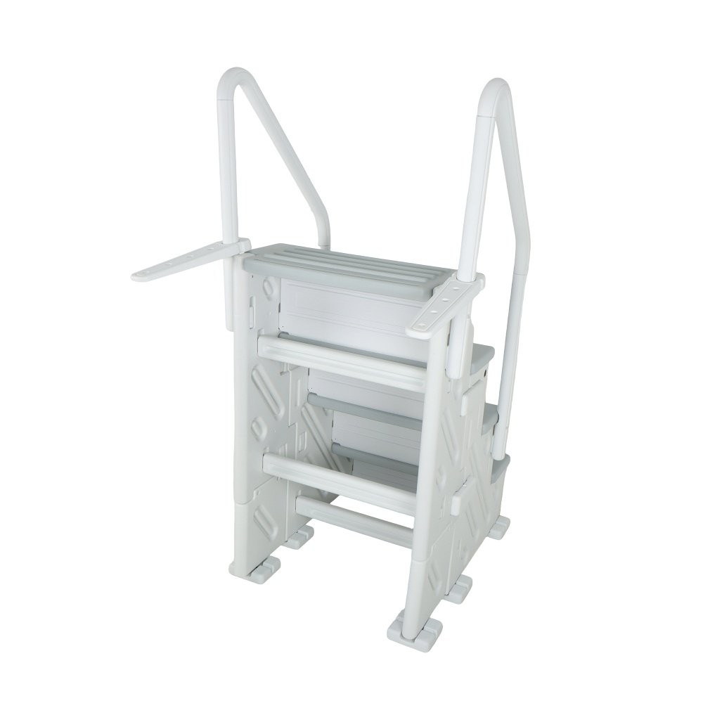 White Swimming Pool Ladder Heavy-Duty 4 Step Above Ground w/ Handrails Plastic