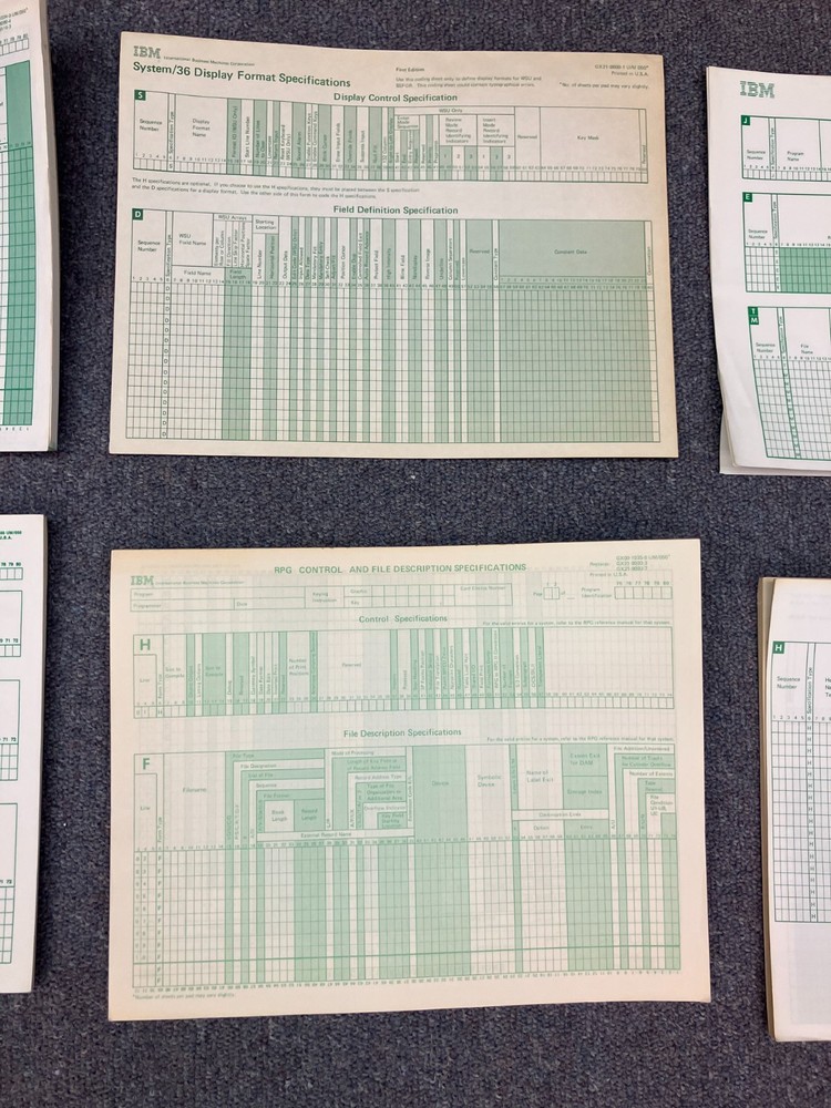 20 IBM S/36 AS/400 RPG OTHER Specifications Sheets Paper Pads Cards Coding Forms
