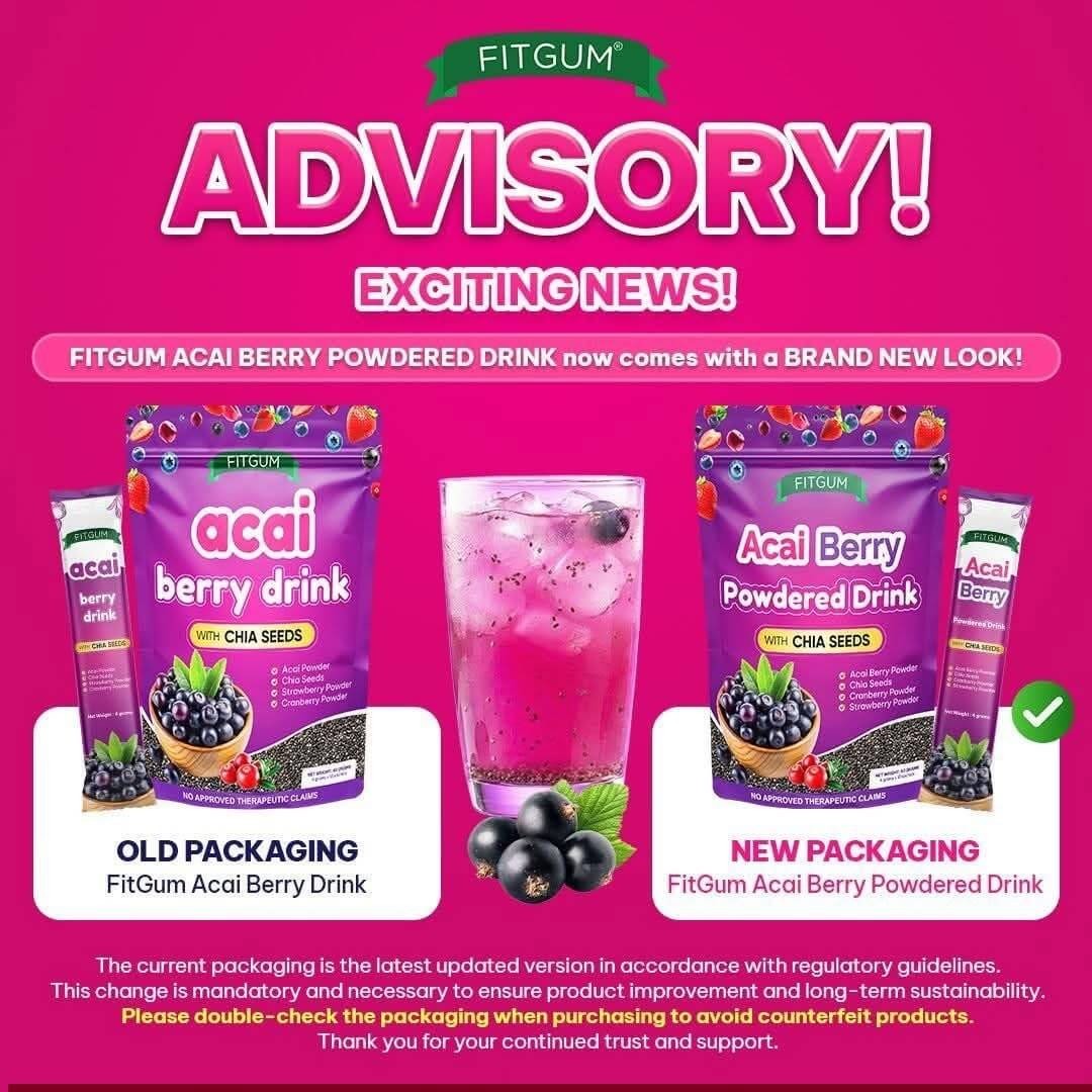 FITGUM Acai Berry Drink Powder with Chia Seeds 10 Sachets Daily Beverage