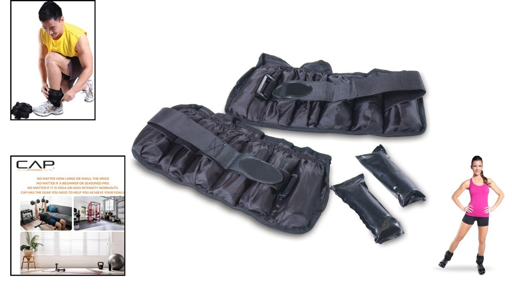 Adjustable Ankle Weights 10-20 lbs Pair | Black | Comfortable Toning Training