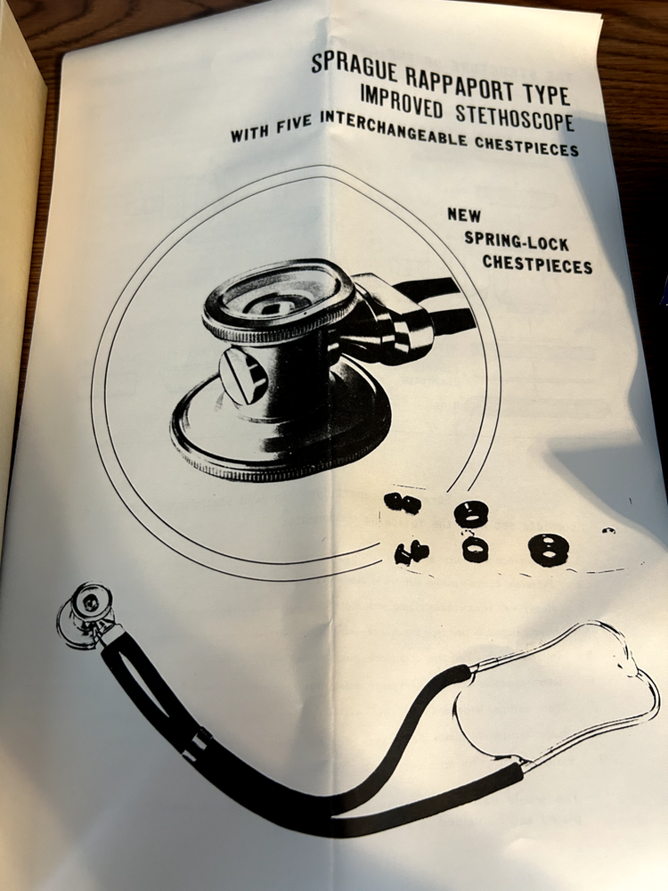 Vtg Sprague Rappaport Type Stethoscope 5 Interchangeable Spring-Lock Chestpieces