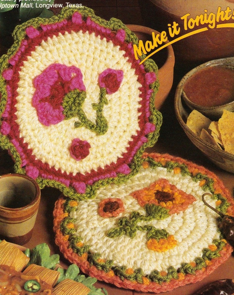 PRETTY Mexican Flower Potholders/Decor/Crochet Pattern INSTRUCTIONS ONLY