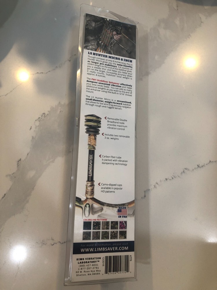 Limbsaver LS 8in" Hunter Micro Compound Bow Stabilizer with Two 2 Oz. Weights