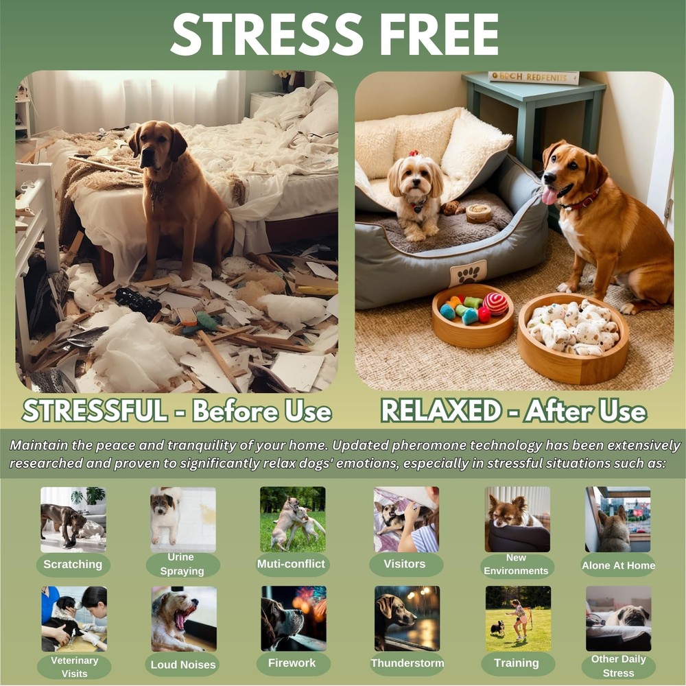 Dog Pheromone Calming Diffuser Kit, Pet Diffuser Kit (2 Plug-in + 4 Packs 48m...