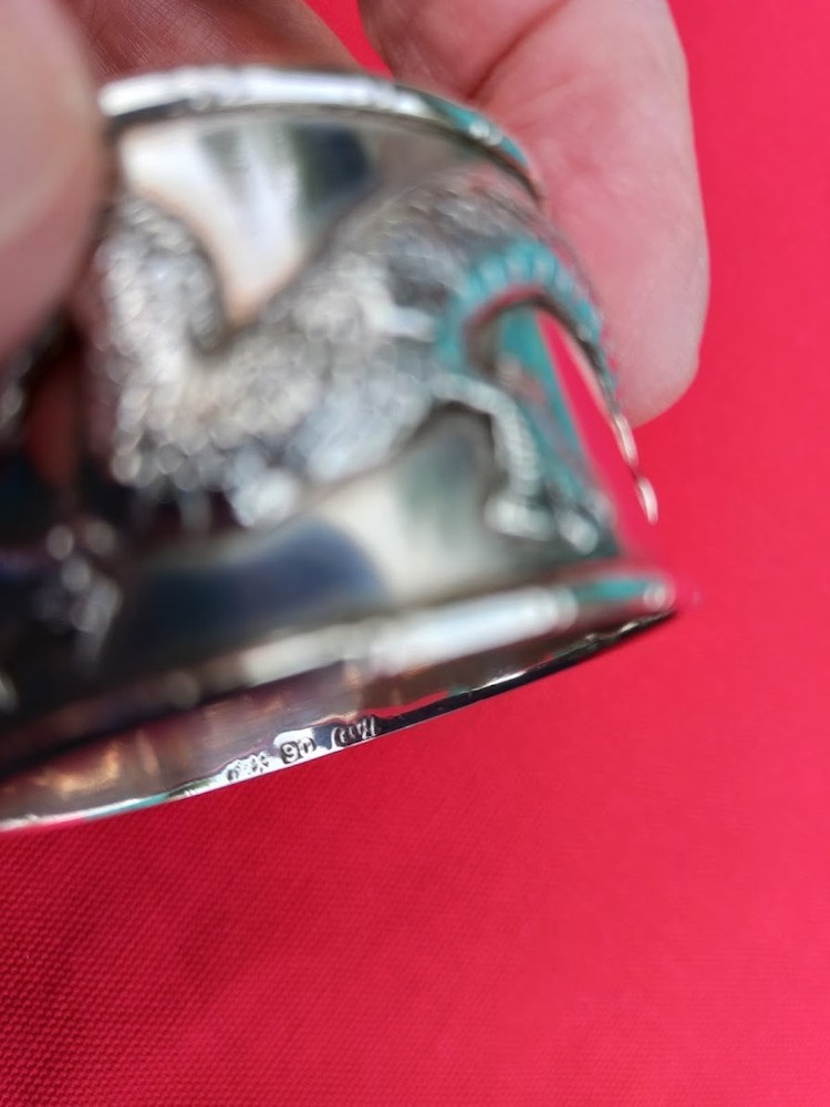 Solid silver Chinese dragon napkin ring with hallmarks