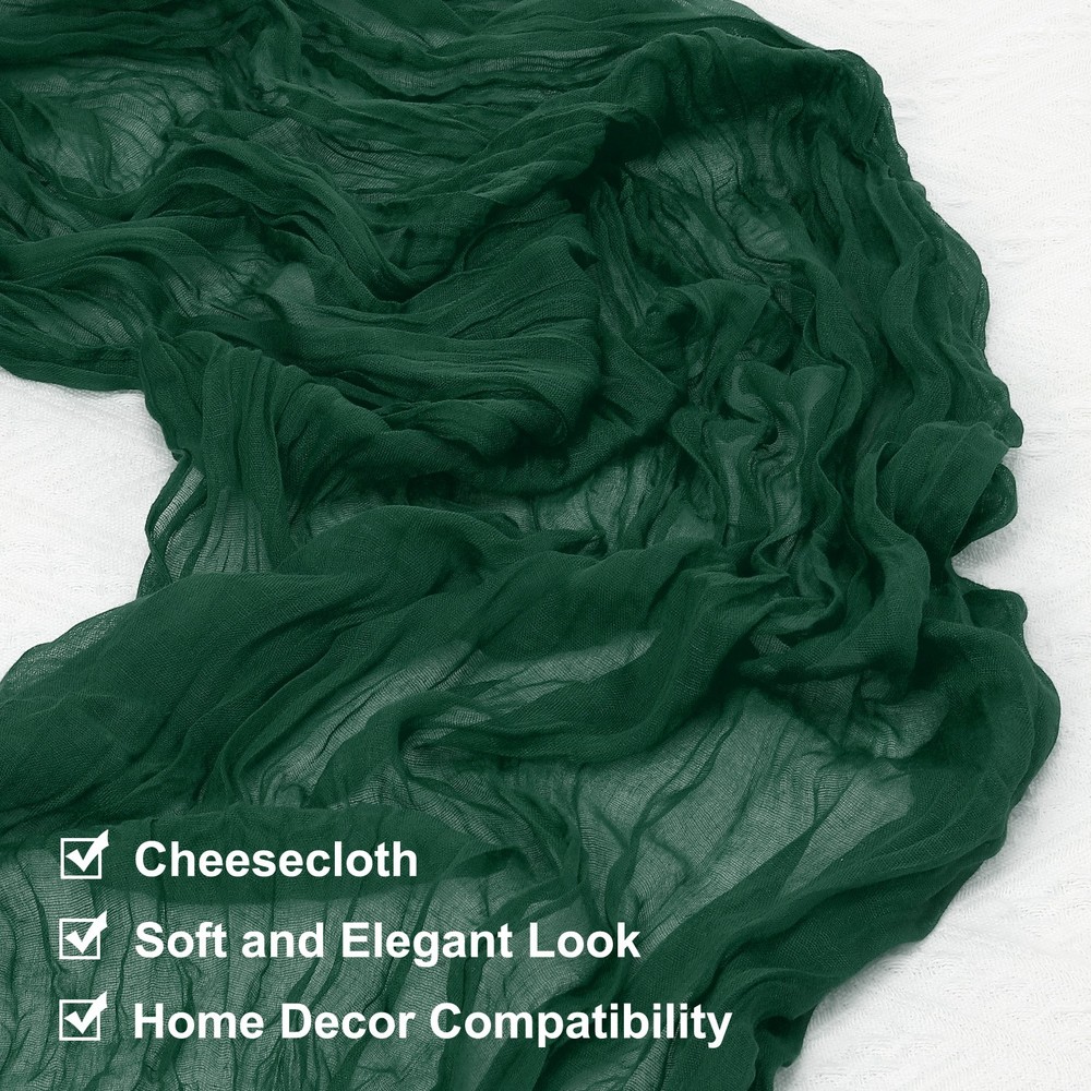 2Pcs Dark Green Cheesecloth Table Runner 35.4" x 118" Rustic Gauze Table Runner