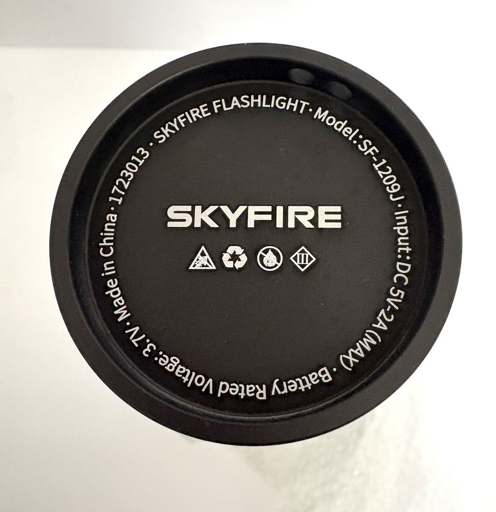 SKYFIRE 1209 XL Rechargeable Flashlight- Open Box, Ignition Lens, Carry Strap